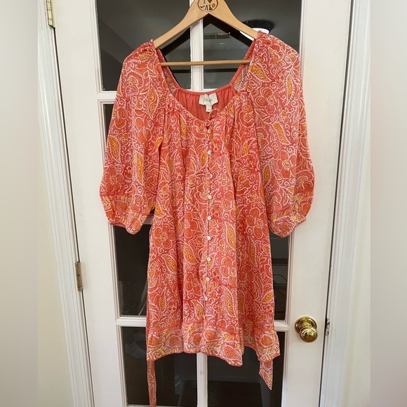 CLEOBELLA Grace Mini Dress in Bloom Block Print Coral Romantic Pastel - Size XS - Picture 4 of 11